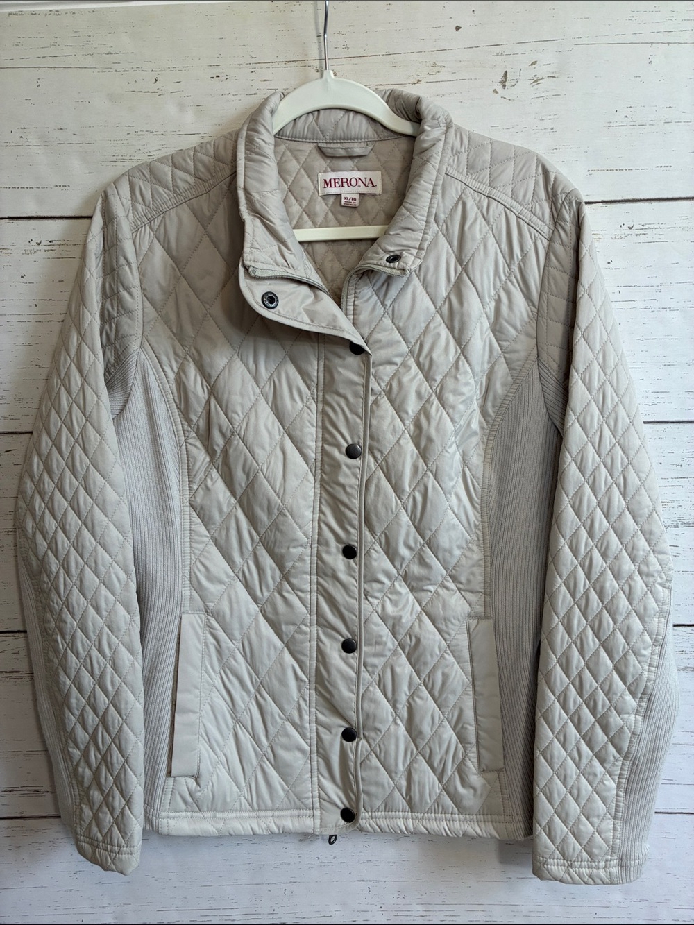 Merona Quilted Cream Zipper/Snap-Front Jacket, sz XL, NWOT